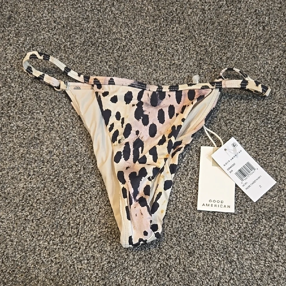 NWT Good American Women Rose Cheetah Leopard Print Bikini Bottom Swim Sz 2/M
